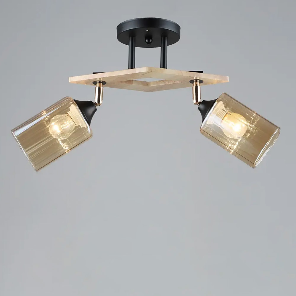 Зображення Люстра стельова Light House SR-19359/2 BK+WOOD L480*W130*H260 E27 колір чорний + золото + дерево, плафон медовий  ИМ Light-Deco 