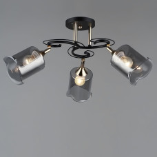 Люстра стельова Light House SR-19378/3 BK+FGD D600*H270 E27 колір чорний + золото, плафон димчастий
