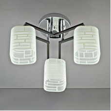 Люстра стельова Light House SH-19399/3 CR+BK 370*370*240 хром + чорний, плафони білі з візерунком