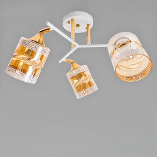 Люстра стельова Light House SRS-19401/3 білий + золото, плафон янтарний з візерунком