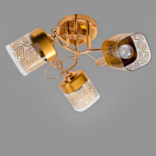 Люстра стельова Light House SRS-19408/3 FG колір золото, плафон прозорий з візерунком
