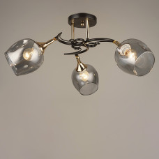 Люстра стельова Light House SRS-19412/3 COFFEE+FGD чорний + золото, плафон димчастий