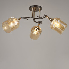Люстра стельова Light House SRS-19413/3 COFFEE+FGD чорний + золото, плафон бурштиновий 