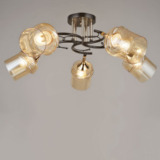Люстра стельова Light House SRS-19413/5 COFFEE+FGD чорний + золото, плафон бурштиновий