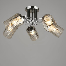 Люстра стельова Light House SRS-19485/5 BK+CH чорний + хром, плафон прозорий з візерунком