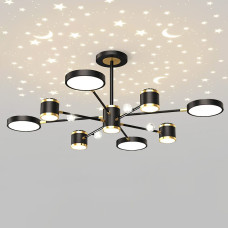 Люстра стельова світлодіодна LED Light House SY-19497/4+4+1 BK+CP D900*H450 130W+12W чорний + золото