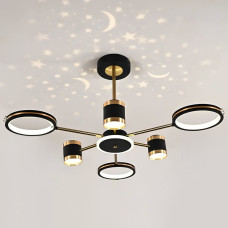 Люстра стельова світлодіодна LED Light House SY-19498/3+3+1 BK+CP D900*H450 112W+9W чорний + золото