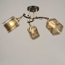 Люстра стельова Light House SRS-19504/3 BK+FGD колір чорний + золото, плафон бурштиновий 