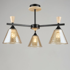 Люстра стельова Light House SRS-19505/3 BK+WOOD колір чорний + бежевий, плафон янтарний