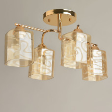 Люстра стельова Light House SRS-19518/4А FG золото, плафон бурштиновий з візерунком