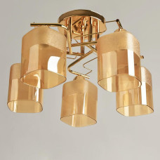 Люстра стельова Light House SH-19532/5 FG 480*480*250 колір золото, плафон бурштиновий 