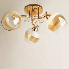Люстра стельова Light House SH-19574/3 FG 480*480*230 колір золото, плафон білий  + бурштиновий
