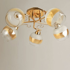 Люстра стельова Light House SH-19574/5 FG 590*590*230 колір золото, плафон білий + бурштиновий