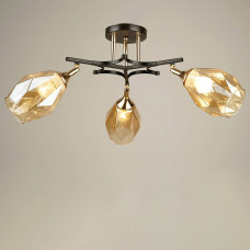 Люстра стельова Light House SRS-19586/3 COFFEE+FGD кавовий + золото, плафон бурштиновий 