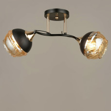 Люстра стельова Light House SRS-19588/2 BK+FGD чорна + золото, плафон чорний + бурштиновий
