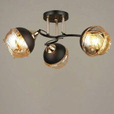 Люстра стельова Light House SRS-19588/3 BK+FGD чорна + золото, плафон чорний + бурштиновий