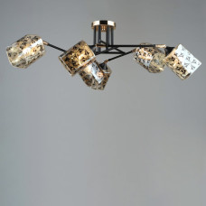 Люстра стельова Light House SRS-19593/6 BK+FGD чорна + золото, плафон янтарний з візерунком