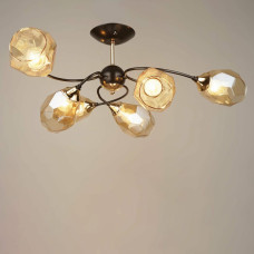Люстра стельова Light House SRS-19594/6 чорна + золото, плафон бурштиновий 