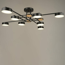Люстра стельова світлодіодна Light House SRS-19603/8 112 W BK+WOOD, колір чорний + дерево