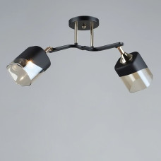 Люстра стельова Light House SR-19617/2 BK+FGD L560*W175*H250 E27 чорна+золото, плафон чорний+бурштиновий