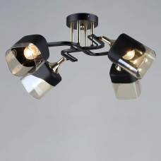 Люстра стельова Light House SR-19617/4 BK+FGD D620*H250 E27 чорна+золото, плафон чорний+бурштиновий