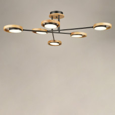 Люстра стельова світлодіодна LED Light House SRS-19252/6 84W BK+WOOD, колір чорний + бежевий