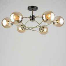 Люстра стельова молекула Light House SRS-19638/6 чорна + бронза, плафон бурштиновий 