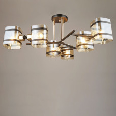 Люстра стельова Light House SRS-19641/6 чорна із золотом, плафон бурштиновий 