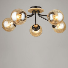 Люстра стельова молекула Light House SRS-19642/5 чорна + бежевий, плафон бурштиновий 