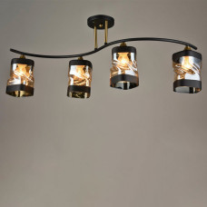 Люстра стельова Light House SRS-19294/4 чорна + золото, плафон янтарний + чорний