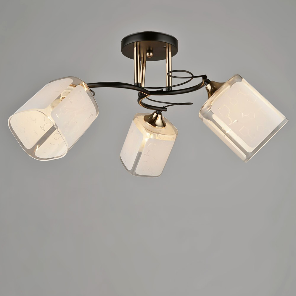 Зображення Люстра стельова Light House SRS-19768/3 BK+FGD чорна + золото, плафон білий з прозорим ИМ Light-Deco 