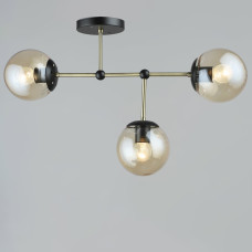 Люстра стельова молекула Light House SRS-19772/3 AB+BK бронза + чорний, плафон бурштиновий 