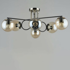 Люстра стельова Light House SRS-19773/6 BK+AB бронза + чорний, плафон бурштиновий