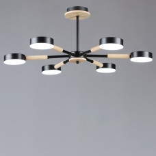Люстра стельова світлодіодна LED Light House SRS-19797/6 BK+WOOD, колір чорний + бежевий