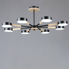 Люстра стельова світлодіодна LED Light House SRS-19797/8 BK+WOOD, колір чорний + бежевий