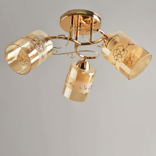 Люстра стельова Light House SRS-19851/3В золото, плафон бурштиновий з візерунком