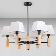 Люстра стельова з абажурами Light House SRS-19949-6 чорна, абажур білий