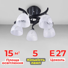 Люстра потолочная Light House SH-18517/5 BK 560*560*250 черная + хром, плафон белый
