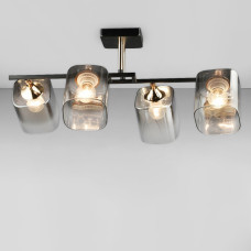 Люстра потолочная Light House SRS-20240/4 BK+FGD черная + золото, плафон черный с прозрачным