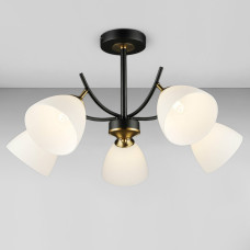 Люстра потолочная Light House SRS-20242/5 черная + медь, плафон белый
