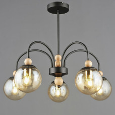 Люстра молекула стельова Light House SRS-20285/5 BK+WOOD чорний + дерево