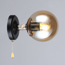 Настінний світильник Бра куля Light House SRS-20330/1W BK+FGD чорний + золото, плафон бурштиновий