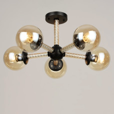 Люстра стельова молекула Light House SRS-20330/5 BK+FGD чорний + золото, плафони бурштинові