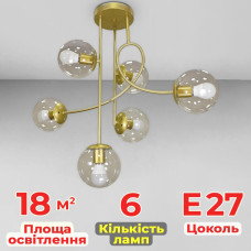 Люстра стельова Light House LS-17079-6 GD+CL золото прозорий плафон