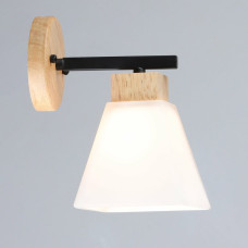 Світильник настінний Бра Light House SRS-20367/1W BK+WOOD дерево + чорний, плафон білий 