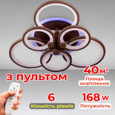 Стельова люстра LED з диммером та RGB підсвічуванням Light House SL-18184/3+3B COFFE+RGB 168W DIMMER 3000-6000 H130*L600*W550 кавова