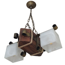 Люстра підвісна дерев'яна Light House LPR-20115/2P колір коричневий + бронза, плафон білий 