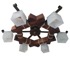 Люстра стельова дерев'яна Light House LPR-20116/6C колір коричневий + бронза, плафон білий 