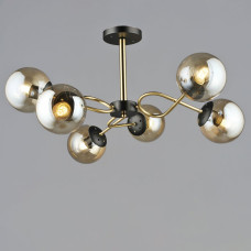 Люстра молекула стельова Light House SRS-20393/6 чорна + мідь, плафони бурштинові