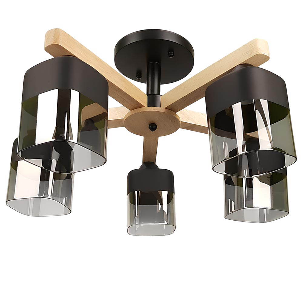 Зображення Люстра стельова Light House SH-19190/5A BK 510*510*280 E27*5 чорна + дерево, плафон чорний з прозорим ИМ Light-Deco 